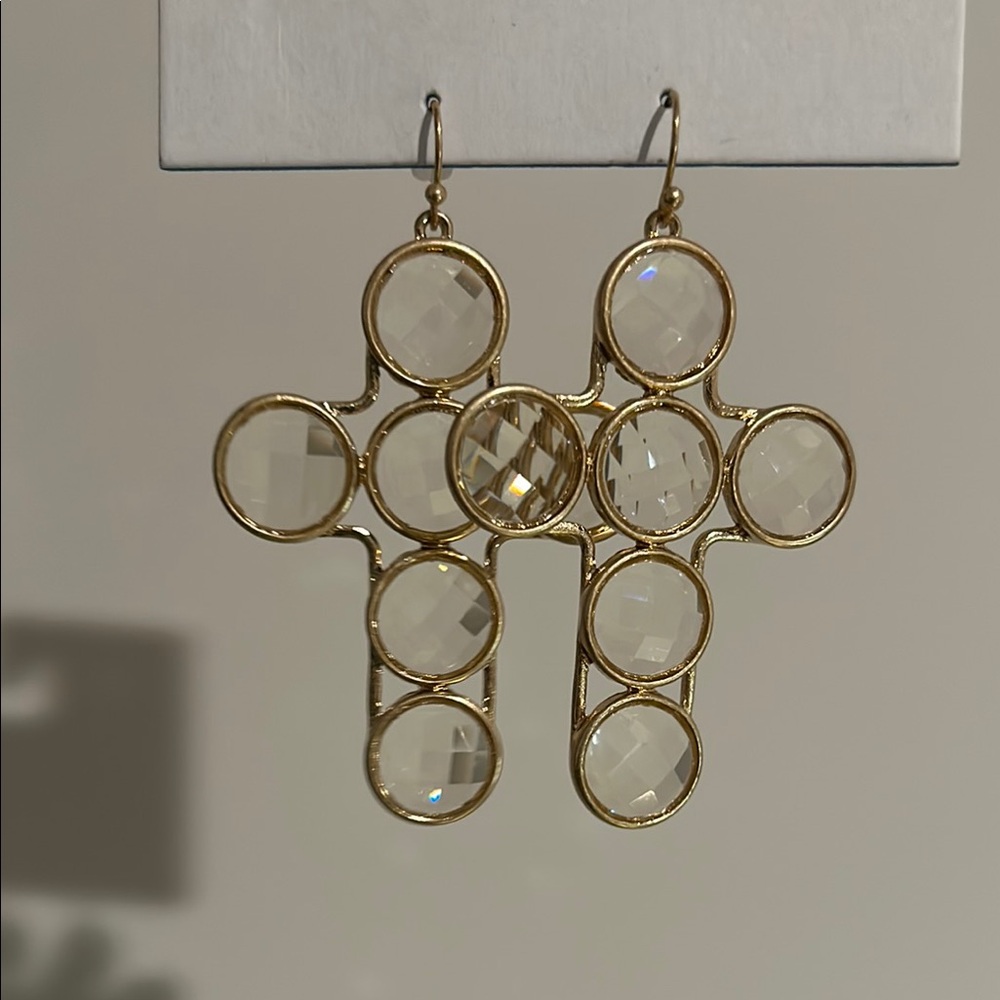 Urban Outfitters Gold and Clear Cross Earrings